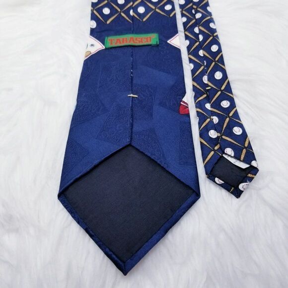 Tabasco Navy Blue Baseball Novelty Silk Neck Tie - Picture 6 of 6
